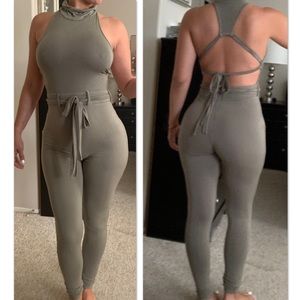 Green skinny jumpsuit